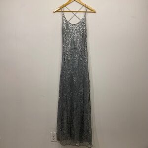 Watters WToo Bridesmaid Dress 555 Silver Sequin Sheath Maxi Dress